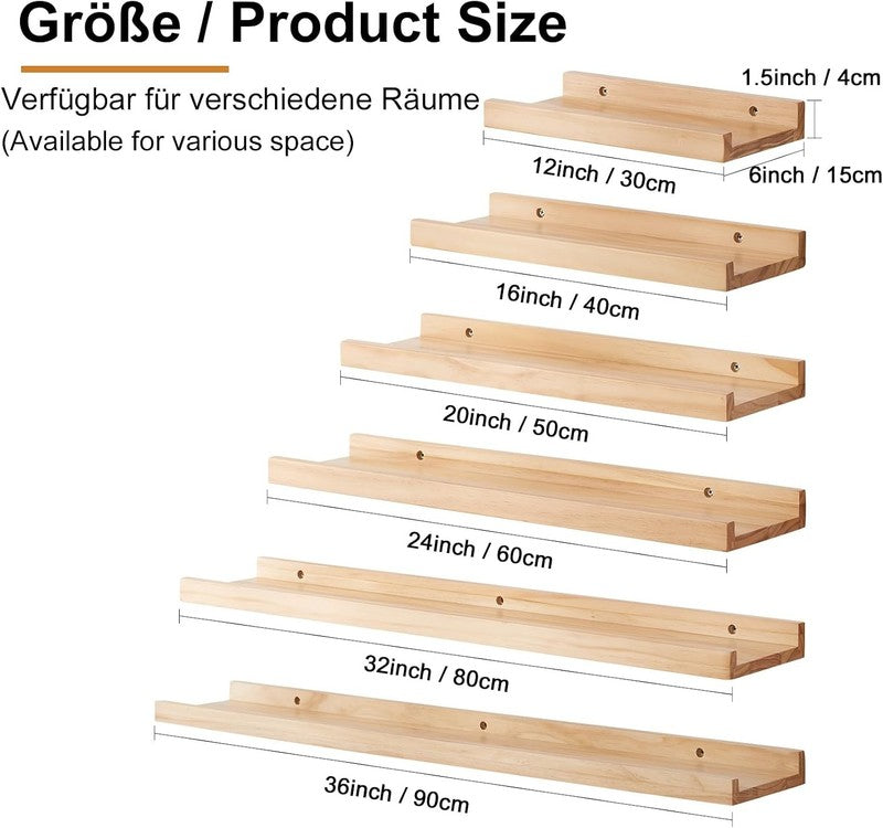 Solid Wood Floating Wall Shelf Picture Ledge Natural Display Storage 60Cm 2Pack Does not apply