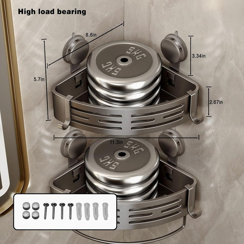 Corner Shower Caddy Suction Shelf Bathroom Organiser Rack No Drill Grey 2 Pack Unbranded