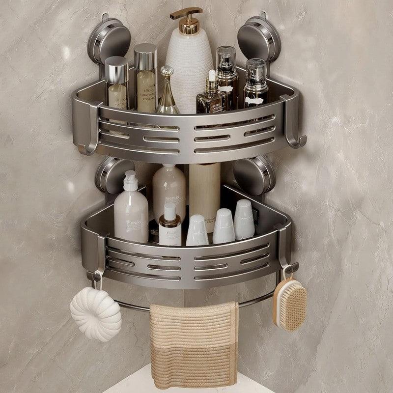 Corner Shower Caddy Suction Shelf Bathroom Organiser Rack No Drill Grey 2 Pack Unbranded