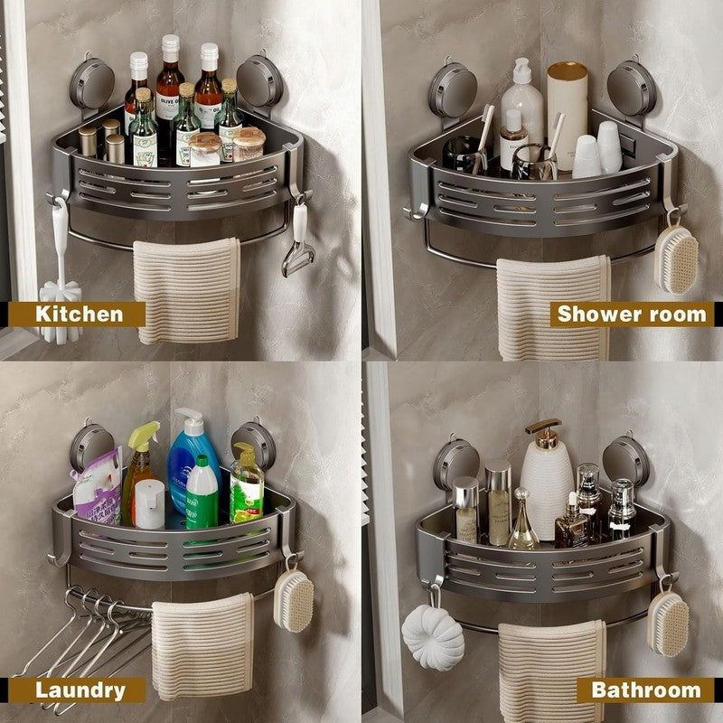 Corner Shower Caddy Suction Shelf Bathroom Organiser Rack No Drill Grey 2 Pack Unbranded