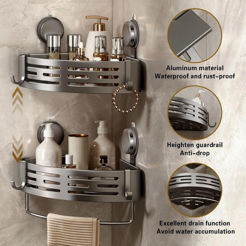 Corner Shower Caddy Suction Shelf Bathroom Organiser Rack No Drill Grey 2 Pack Unbranded
