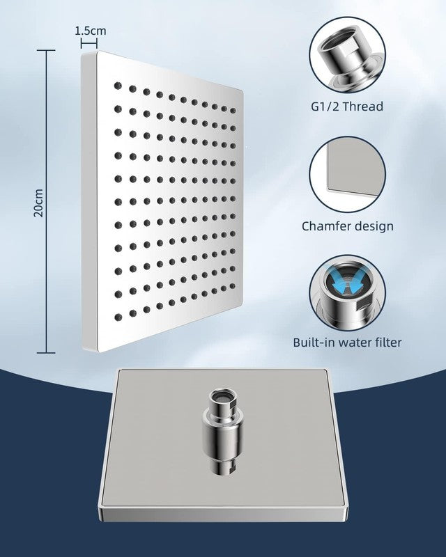 Rain Shower Head Square High Pressure Stainless Steel Chrome 8Inch Bathroom Head Does not apply