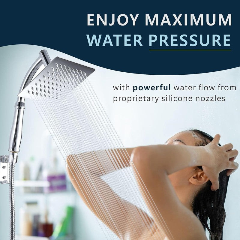 Rain Shower Head Handheld High Pressure Stainless Steel Square Chrome 6 Inch Set Does not apply