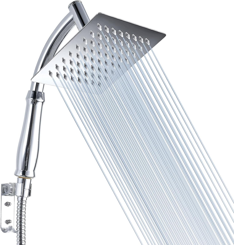 Rain Shower Head Handheld High Pressure Stainless Steel Square Chrome 6 Inch Set Does not apply