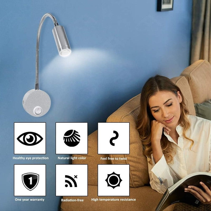 LED Bed Reading Light Flexible Gooseneck Wall Lamp Headboard Cool White Switch n/a