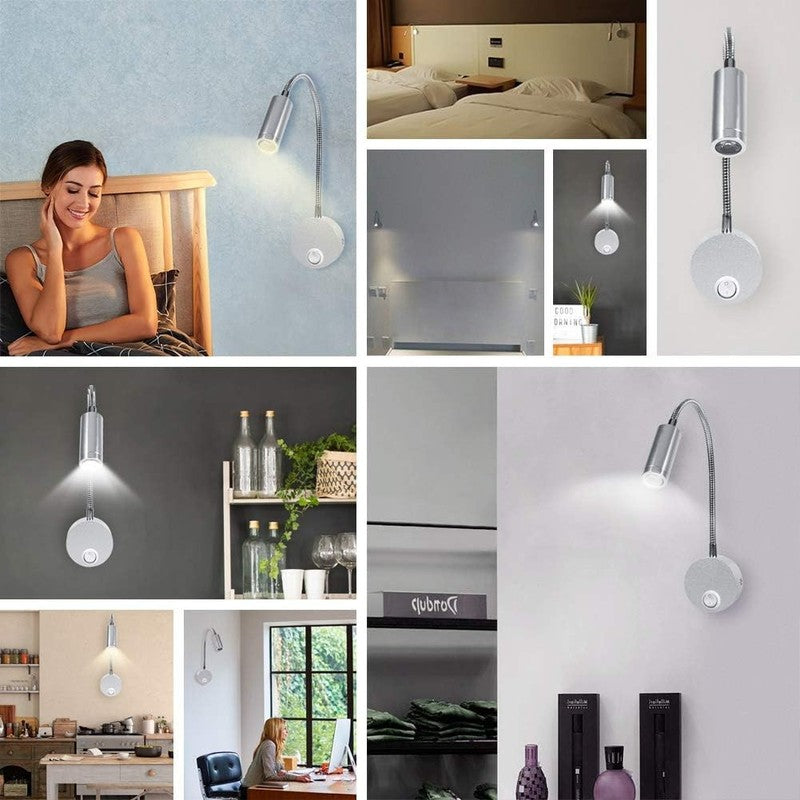 LED Bed Reading Light Flexible Gooseneck Wall Lamp Headboard Cool White Switch n/a