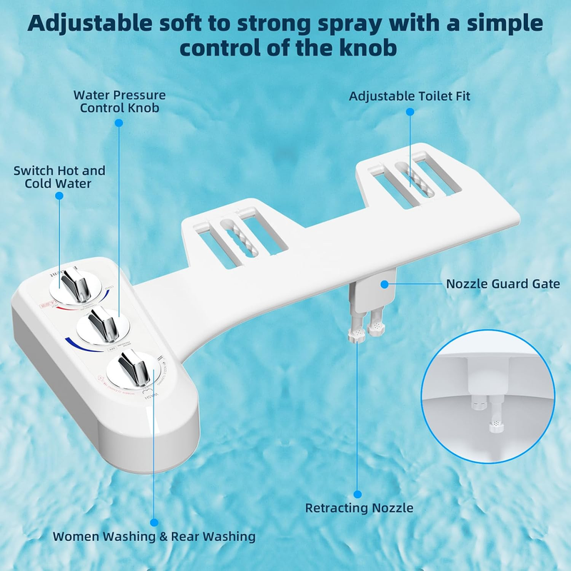 Bidet Toilet Seat Attachment Dual Nozzle Hot Cold Water Wash Mechanical Sprayer Does not apply