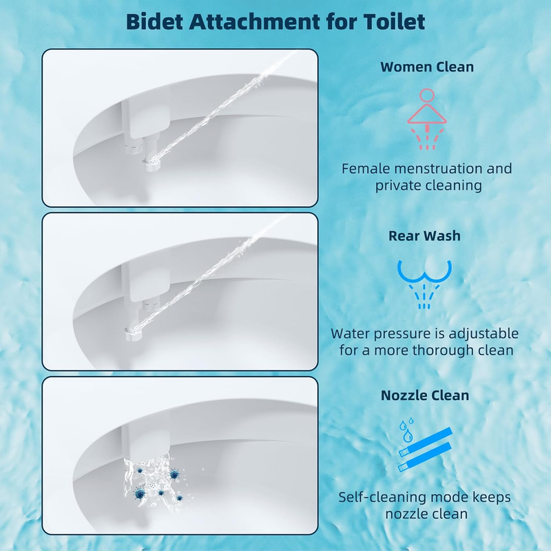 Bidet Toilet Seat Attachment Dual Nozzle Hot Cold Water Wash Mechanical Sprayer Does not apply