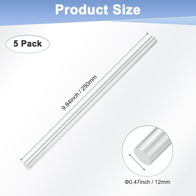 Aluminum Round Rod 5 Pack 12mm Dia 250mm Length 6061 Solid Metal Bar Unbranded