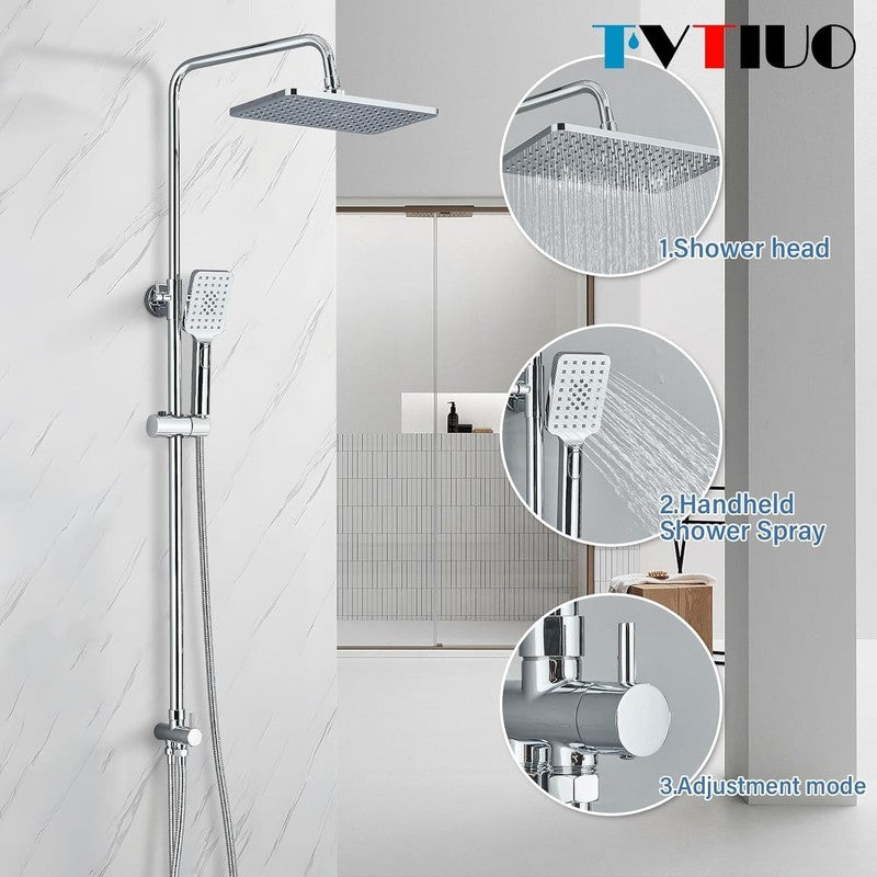 Rain Shower Kit Thermostatic Riser Rail Overhead Handheld Chrome Set Unbranded