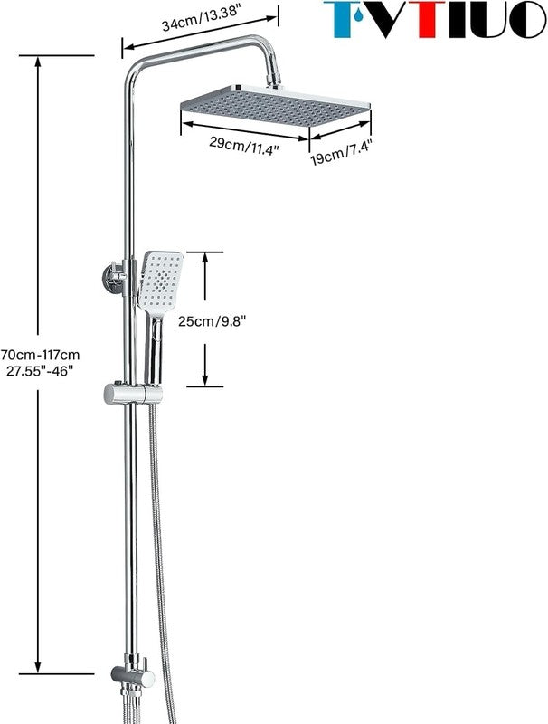 Rain Shower Kit Thermostatic Riser Rail Overhead Handheld Chrome Set Unbranded