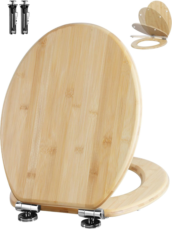 Bamboo Toilet Seat Soft Close Quick Release Oval Adjustable Hinges Top Bottom Unbranded