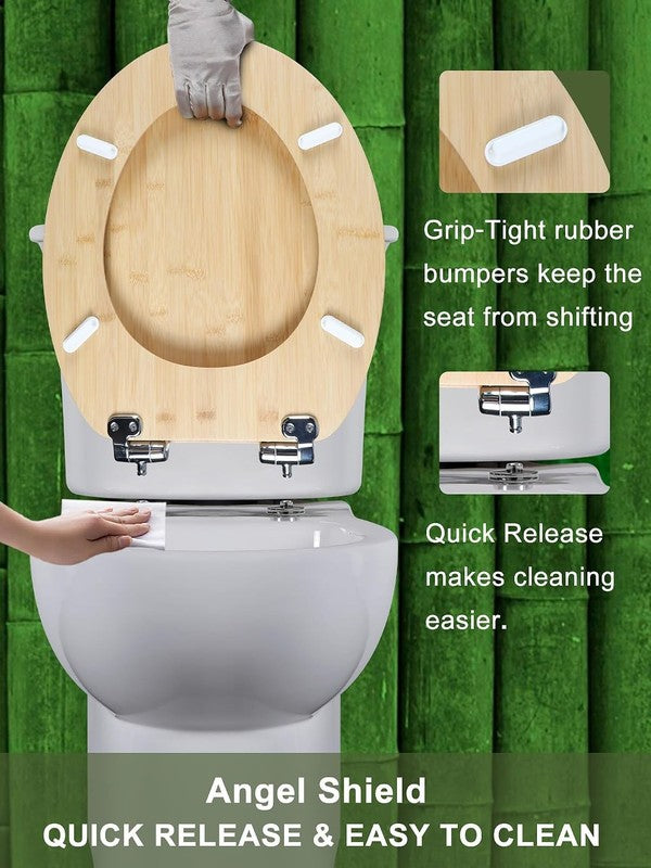 Bamboo Toilet Seat Soft Close Quick Release Oval Adjustable Hinges Top Bottom Unbranded