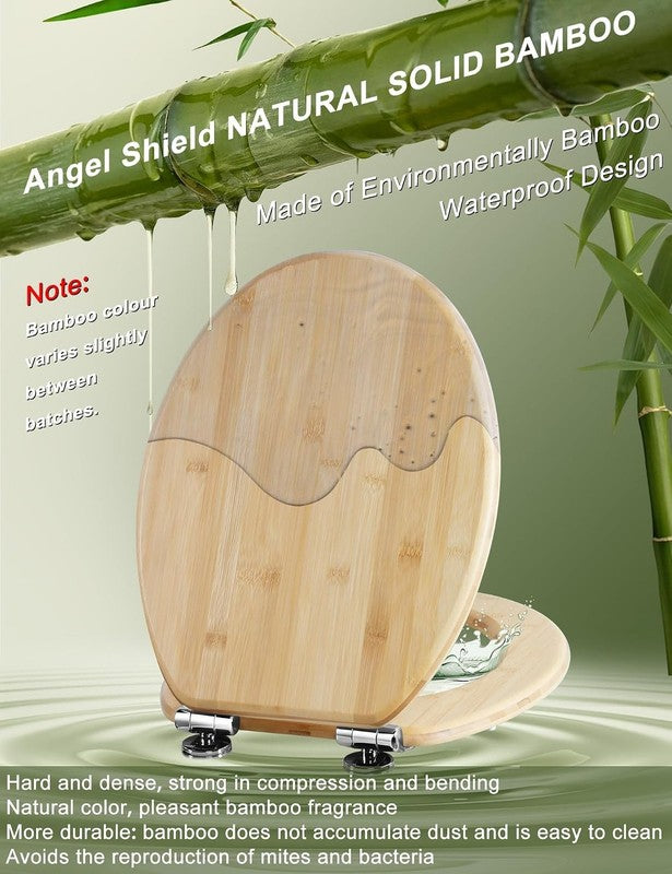 Bamboo Toilet Seat Soft Close Quick Release Oval Adjustable Hinges Top Bottom Unbranded