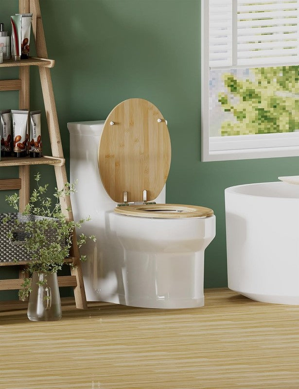 Bamboo Toilet Seat Soft Close Quick Release Oval Adjustable Hinges Top Bottom Unbranded