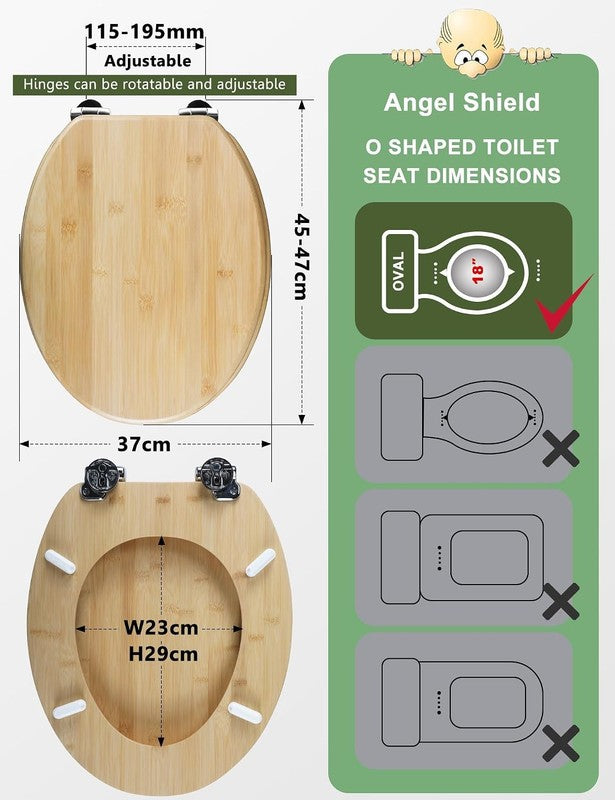 Bamboo Toilet Seat Soft Close Quick Release Oval Adjustable Hinges Top Bottom Unbranded