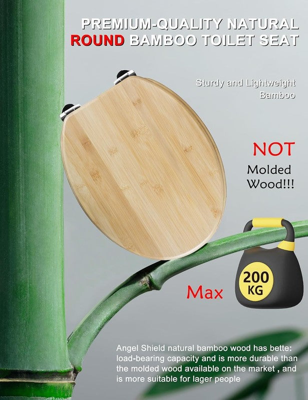 Bamboo Toilet Seat Soft Close Quick Release Oval Adjustable Hinges Top Bottom Unbranded