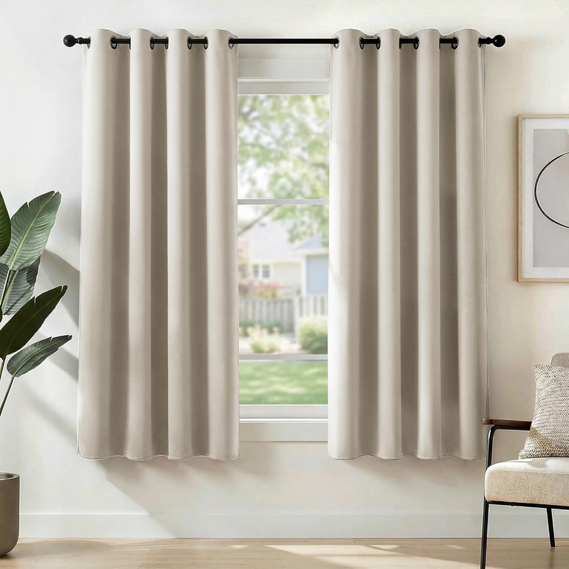 Room Darkening Thermal Curtains Bedroom Eyelet Pair Beige 46X63 Inch Soft 2Pack Does not apply