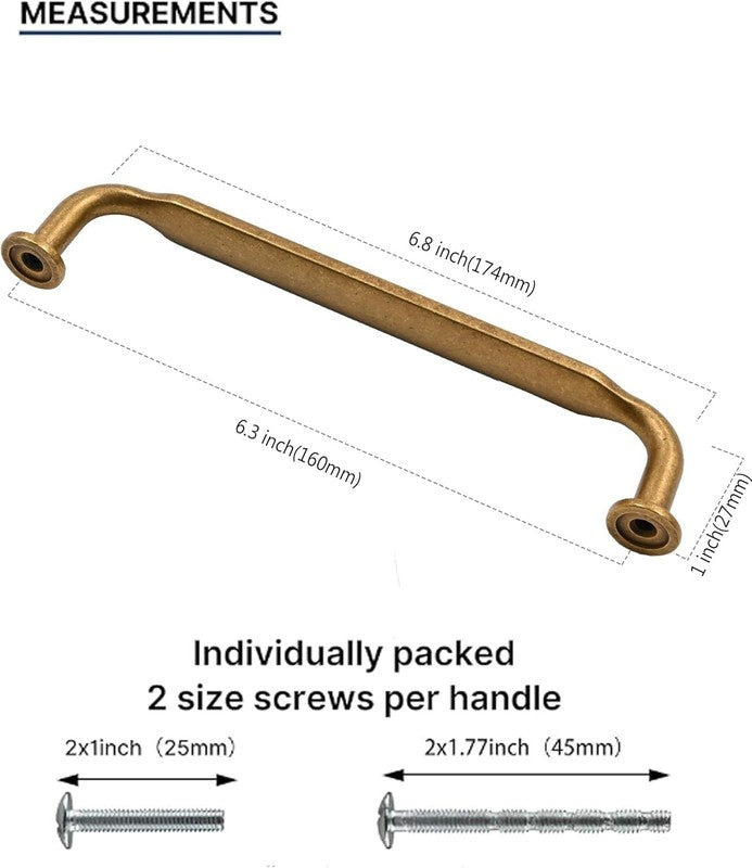 Antique Brass Cabinet Handles Drawer Pulls Zinc Alloy Kitchen 160Mm 2 Pack Set Unbranded