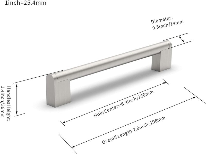 Brushed Nickel Cabinet Handles Stainless Steel Drawer Pulls 160Mm 2 Pack Doors Unbranded