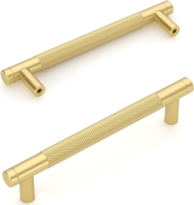 Brushed Gold Cabinet Handles Knurled Drawer Pulls 160Mm Aluminium 2 Pack Set Unbranded