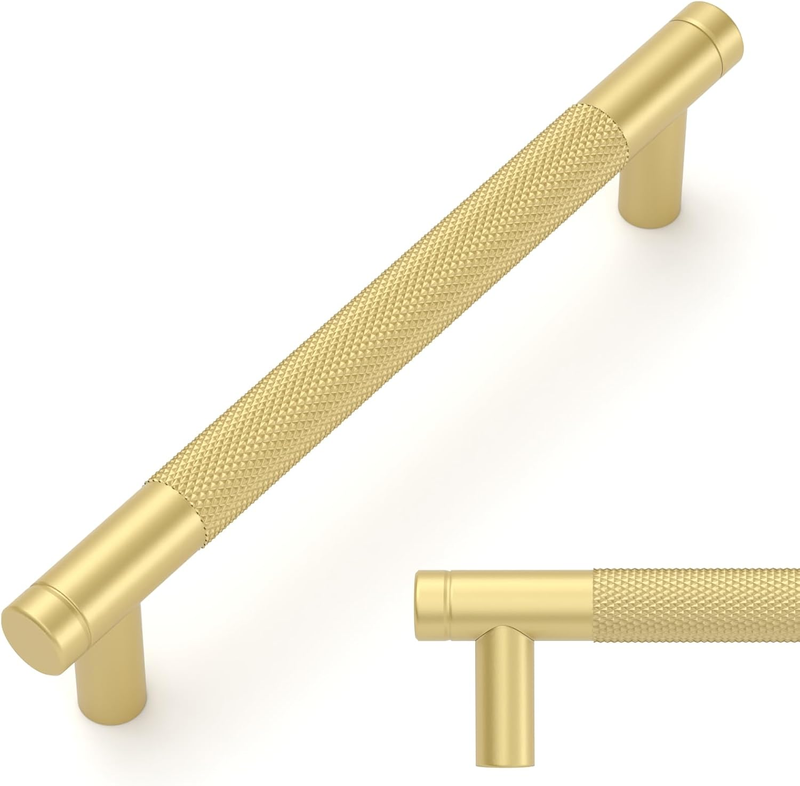 Brushed Gold Cabinet Handles Knurled Drawer Pulls 160Mm Aluminium 2 Pack Set Unbranded