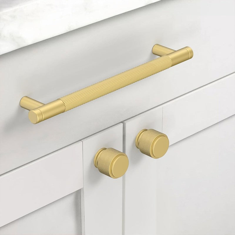 Brushed Gold Cabinet Handles Knurled Drawer Pulls 160Mm Aluminium 2 Pack Set Unbranded