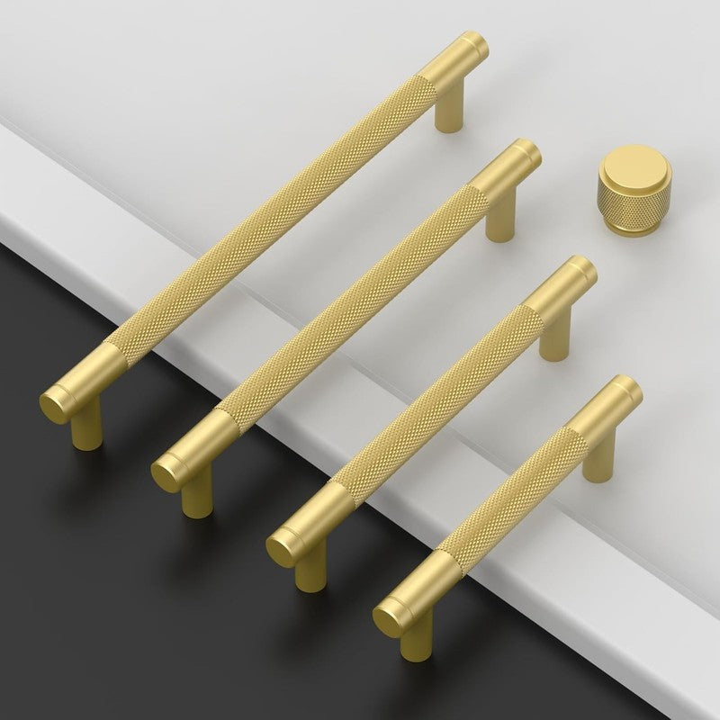 Brushed Gold Cabinet Handles Knurled Drawer Pulls 160Mm Aluminium 2 Pack Set Unbranded