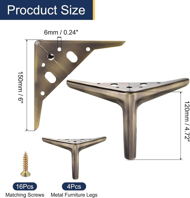 Metal Furniture Legs Heavy Duty Bronze Triangular Feet 120Mm 4 Pack Cabinet Sofa Unbranded