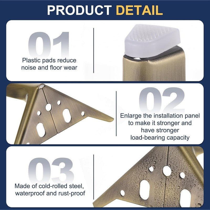 Metal Furniture Legs Heavy Duty Bronze Triangular Feet 120Mm 4 Pack Cabinet Sofa Unbranded