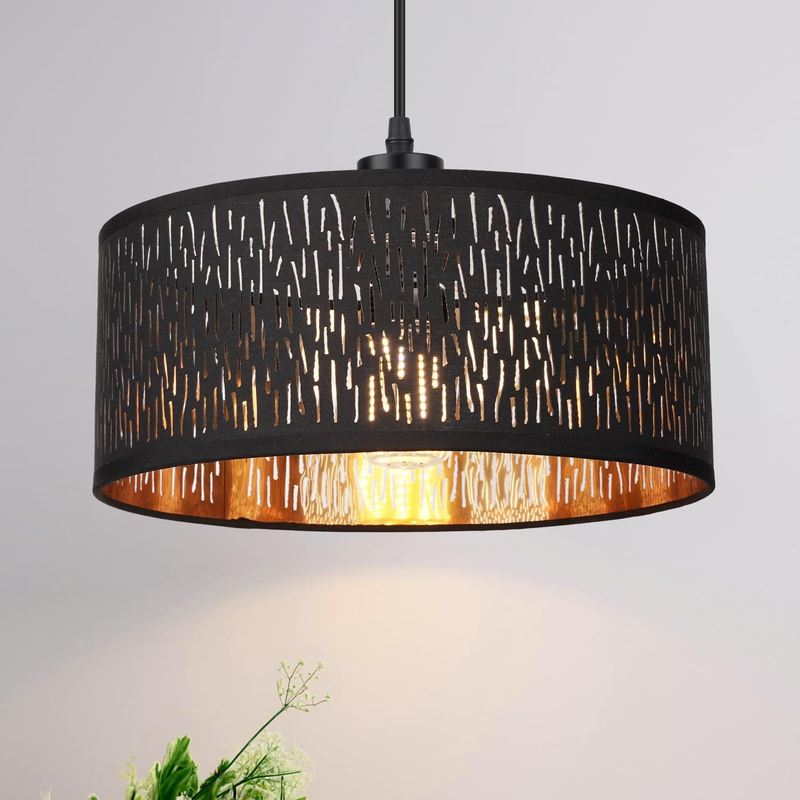 Black Lampshade Ceiling Pendant Light Shade Gold Inner Fabric Modern Home Decor Unbranded