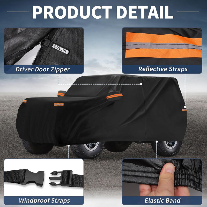 SUV Off Road Car Cover Waterproof Outdoor Sun Rain Snow Hail 210D PU Zipper Unbranded
