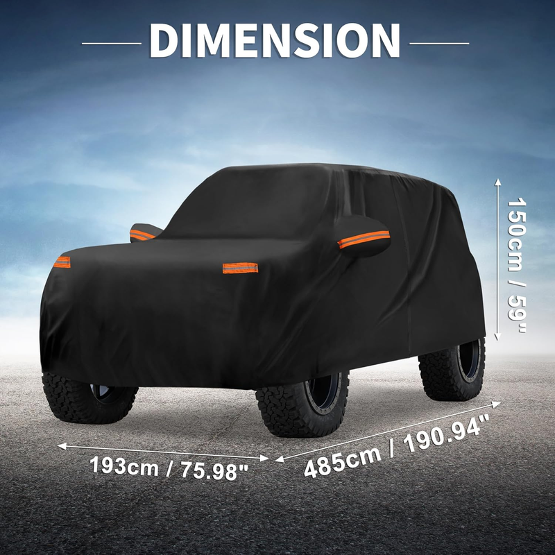 SUV Off Road Car Cover Waterproof Outdoor Sun Rain Snow Hail 210D PU Zipper Unbranded