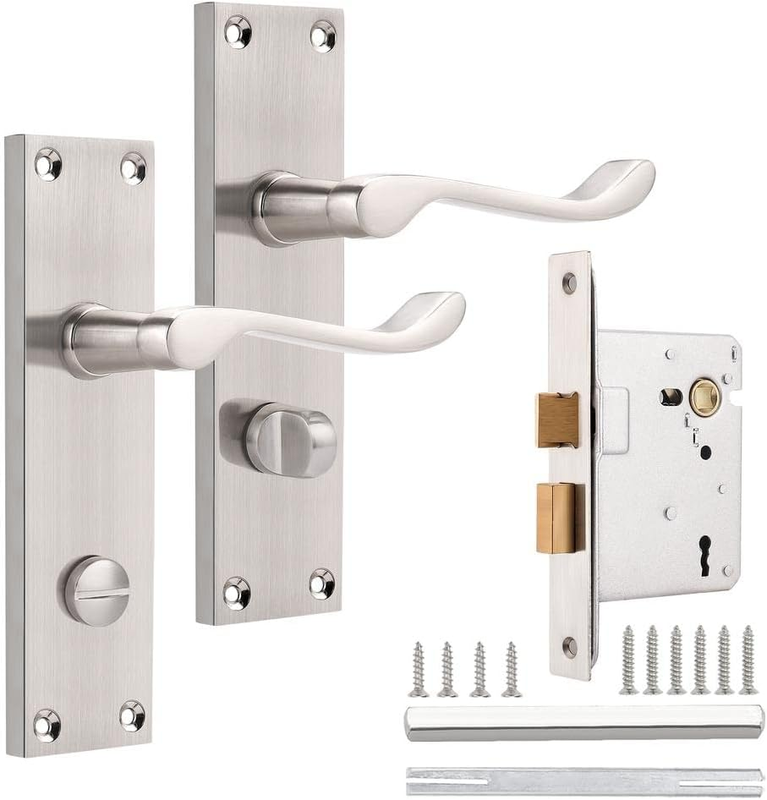 Victorian Scroll Door Handle Nickel Bathroom Lock Mortice Latch Set 65mm Unbranded