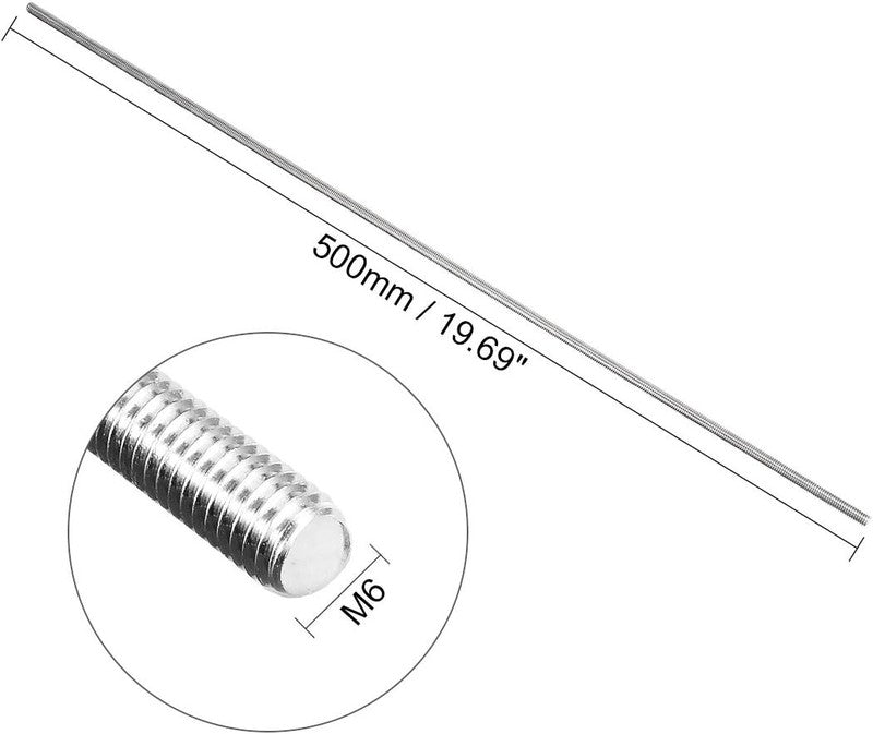 M6 x 500mm Fully Threaded Rod 304 Stainless Steel Right Hand Thread Bar Stud Unbranded