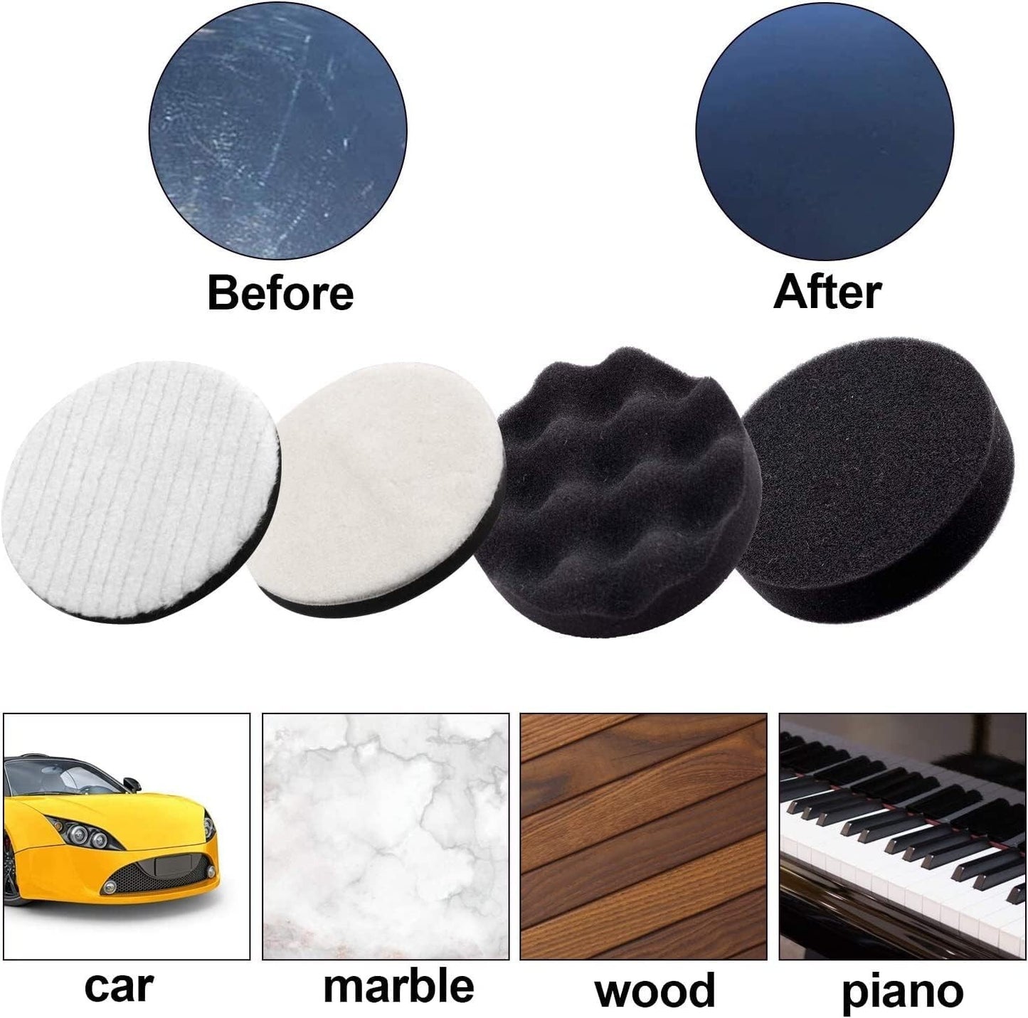 Car Polishing Buffing Pads Kit Foam Wool Waxing M14 Drill Adapter 125mm 5 Inch Unbranded