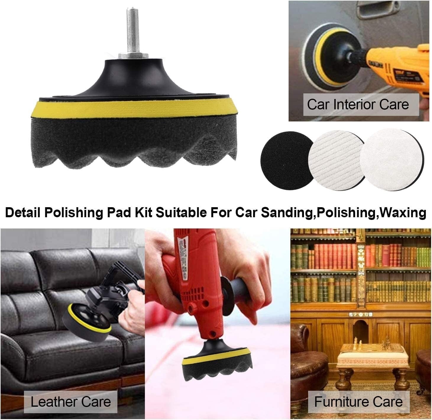 Car Polishing Buffing Pads Kit Foam Wool Waxing M14 Drill Adapter 125mm 5 Inch Unbranded
