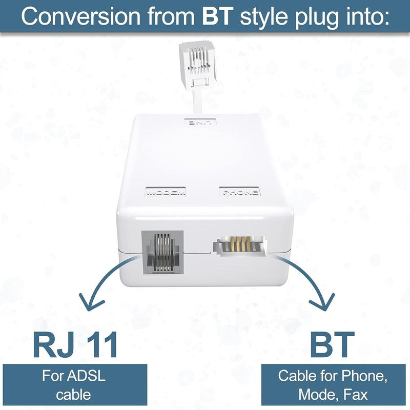 ADSL Broadband Microfilter BT Plug to RJ11 Internet Phone Splitter Modem Fax Unbranded