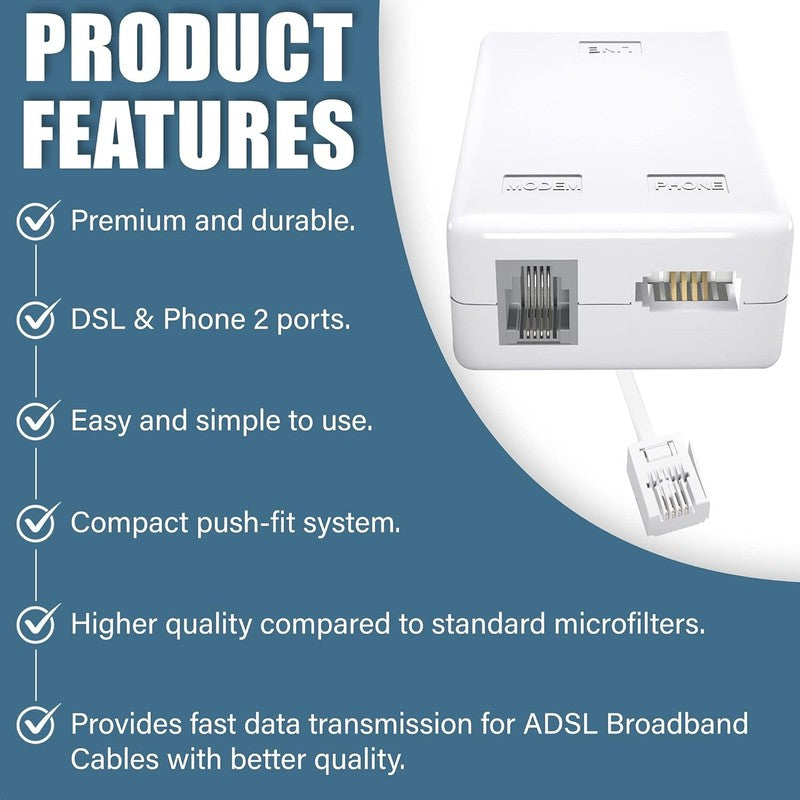 ADSL Broadband Microfilter BT Plug to RJ11 Internet Phone Splitter Modem Fax Unbranded