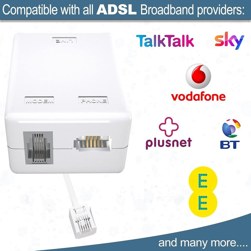 ADSL Broadband Microfilter BT Plug to RJ11 Internet Phone Splitter Modem Fax Unbranded