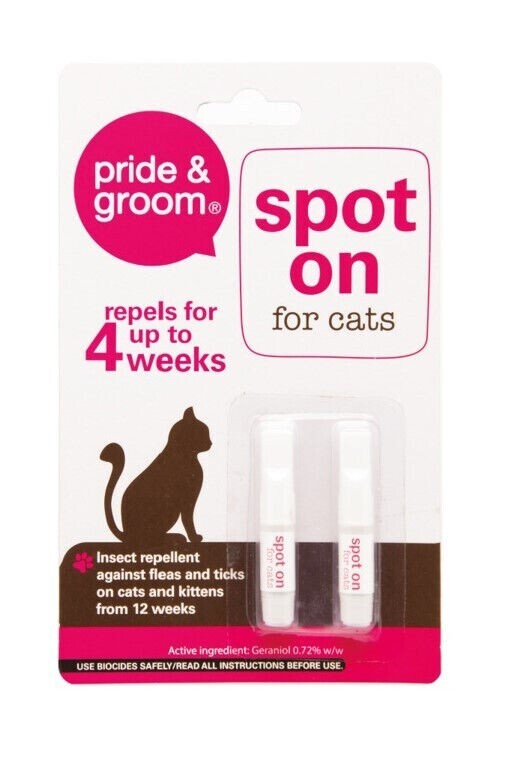 Pride & Groom Cat Flea Tick Spot on for Cats Treatment Flee Repellent 2x 1ml Pride & Groom