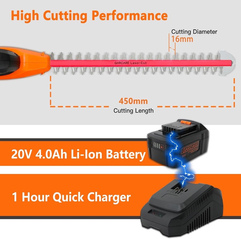 Cordless Pole Hedge Trimmer 20V Battery Telescopic Long Reach Bush Clippers 18In Unbranded