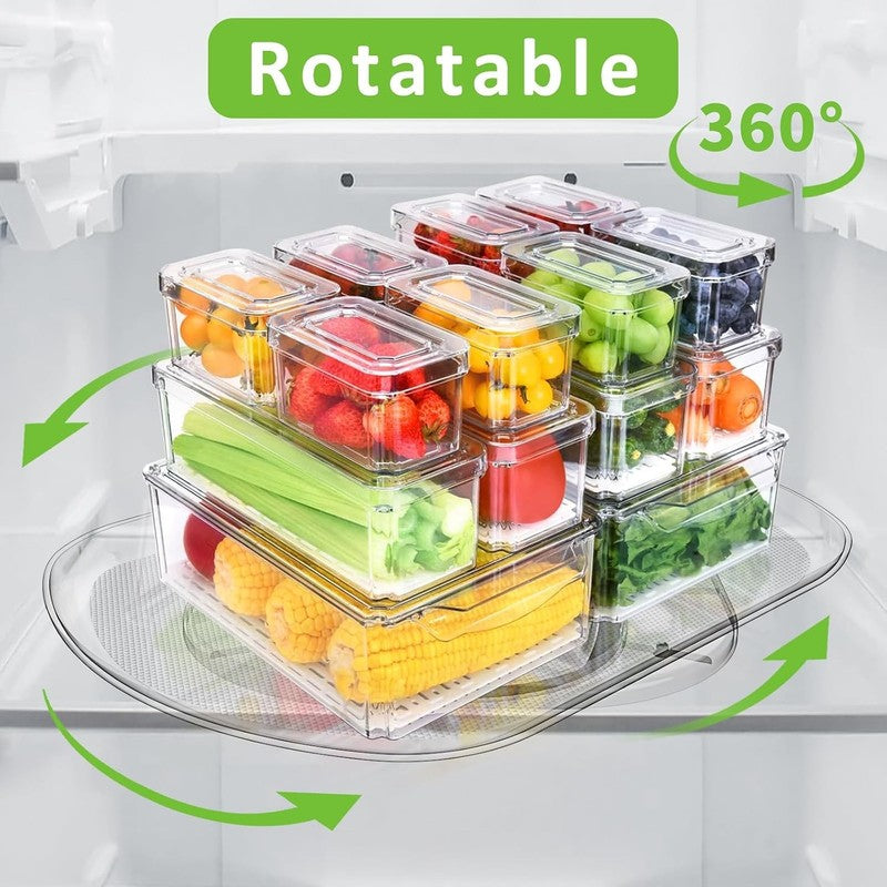 Lazy Susan Fridge Organiser Turntable Rotating Rectangular Non Slip Tray 2Pc Unbranded