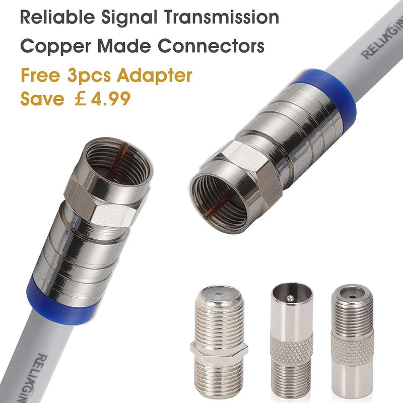 RG6 TV Coaxial Cable 5M 75Ohm Satellite Aerial F Connectors Coupler White 3GHz Unbranded