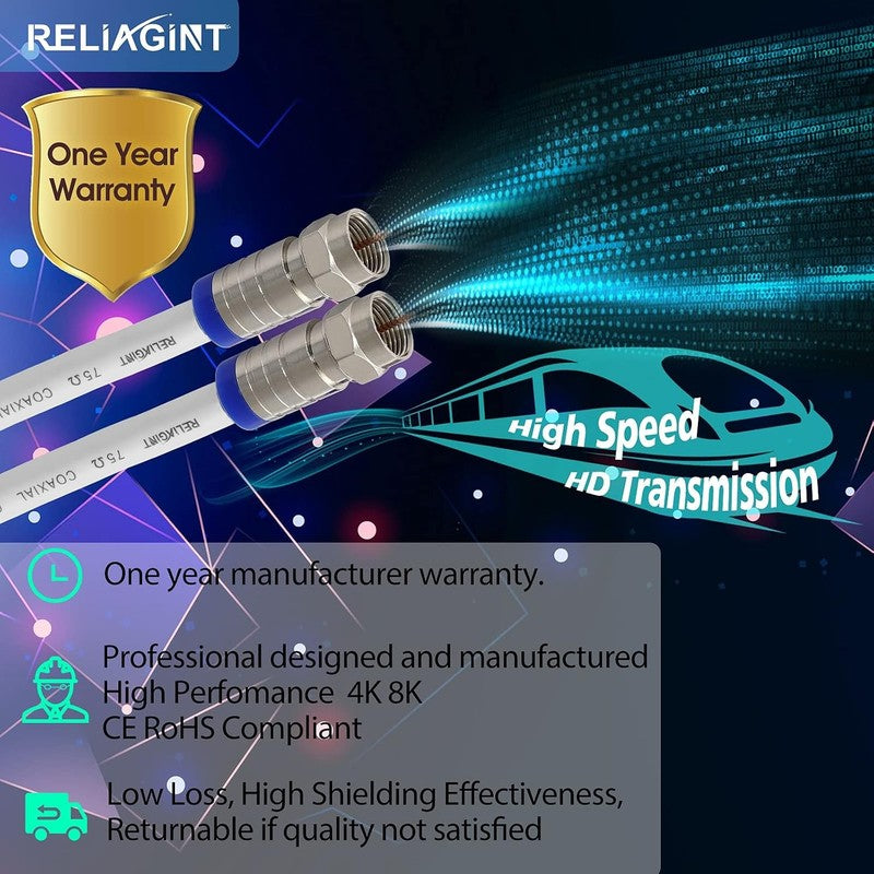 RG6 TV Coaxial Cable 5M 75Ohm Satellite Aerial F Connectors Coupler White 3GHz Unbranded