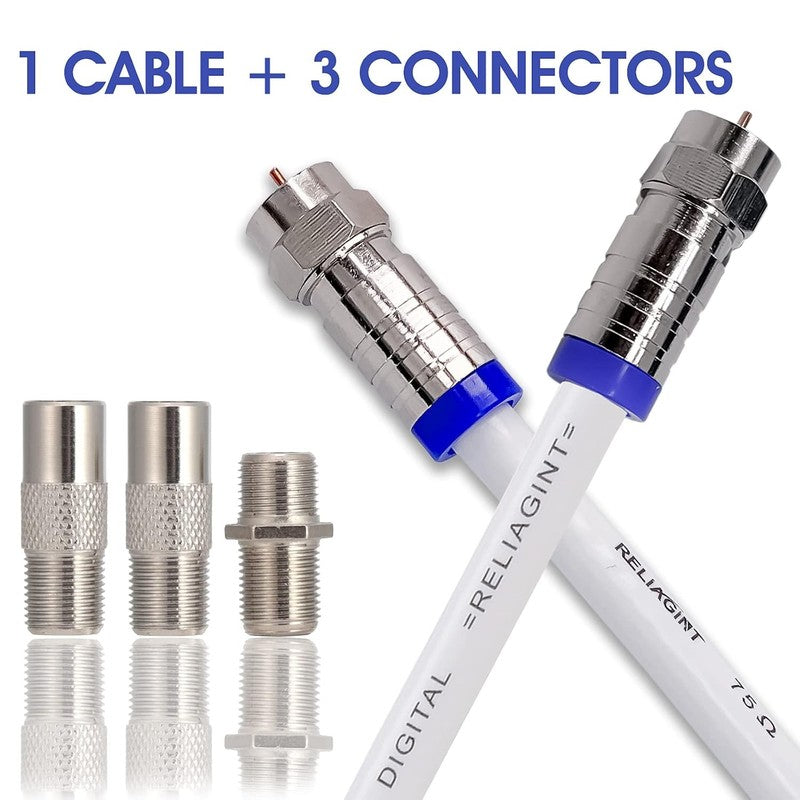 RG6 TV Coaxial Cable 5M 75Ohm Satellite Aerial F Connectors Coupler White 3GHz Unbranded