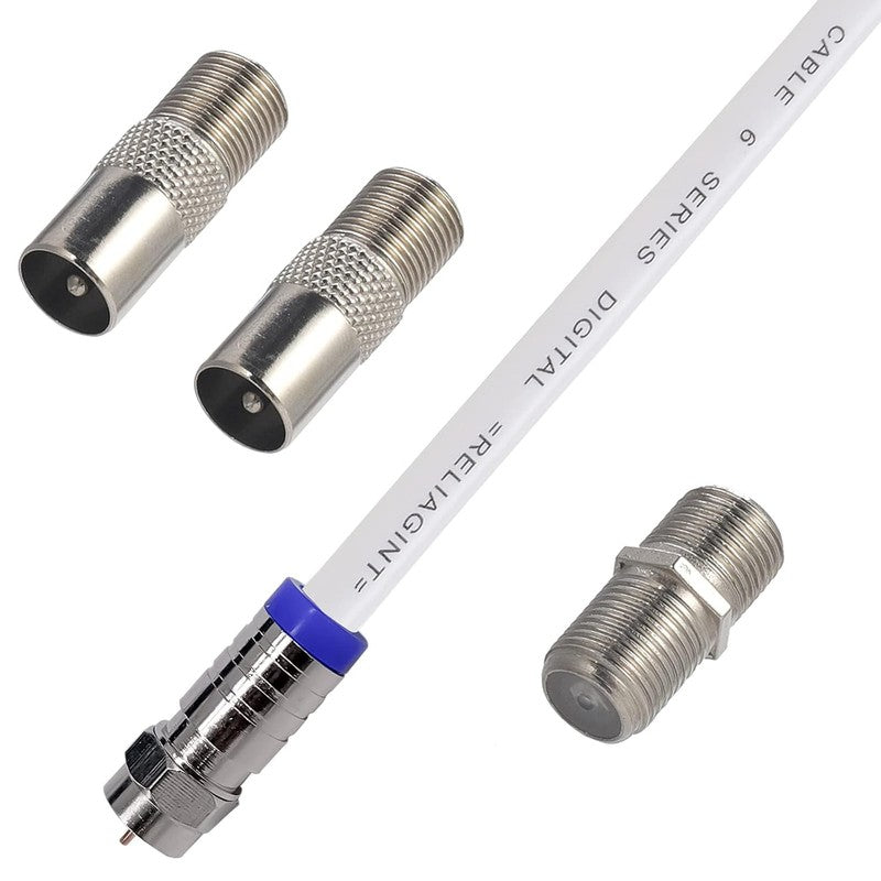 RG6 TV Coaxial Cable 5M 75Ohm Satellite Aerial F Connectors Coupler White 3GHz Unbranded