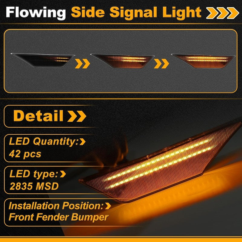 LED Side Marker Dynamic Sequential Amber Fender Lights fit Honda Civic 2016-2021 Unbranded