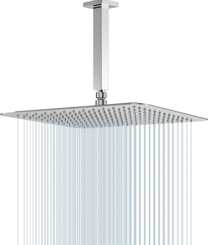 Stainless Steel Shower Arm Ceiling Extension Square Chrome 8 Inch Rain Head UK Unbranded