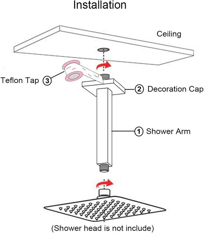 Stainless Steel Shower Arm Ceiling Extension Square Chrome 8 Inch Rain Head UK Unbranded
